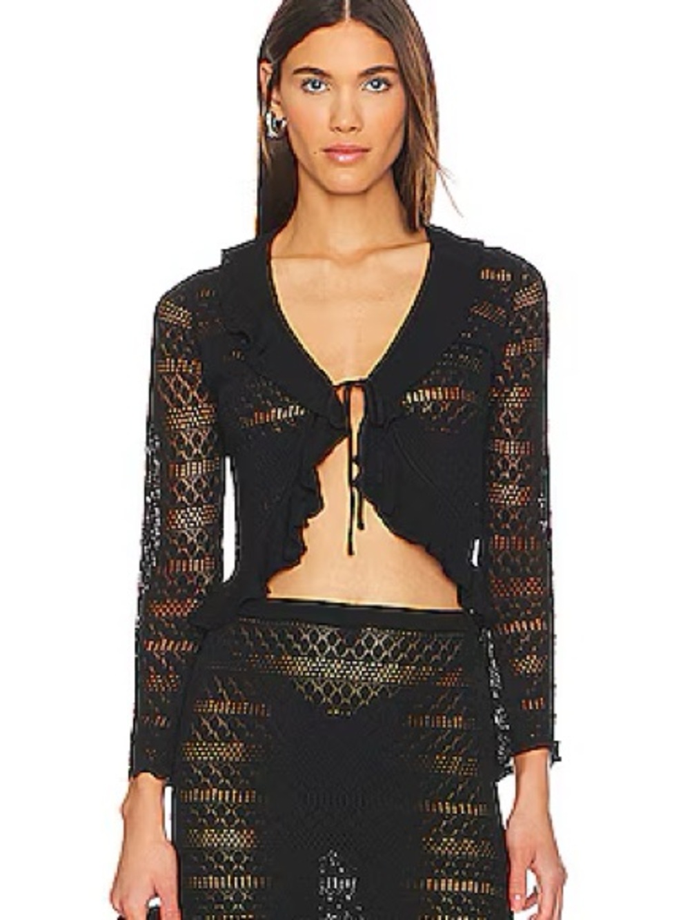 Heartloom Black Crochet Tie-Front Crop Top